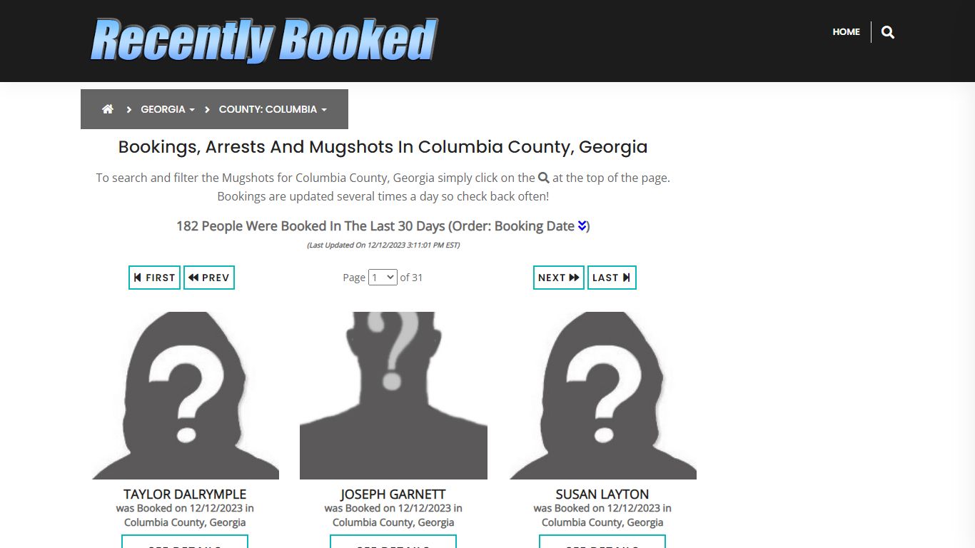 Bookings, Arrests and Mugshots in Columbia County, Georgia