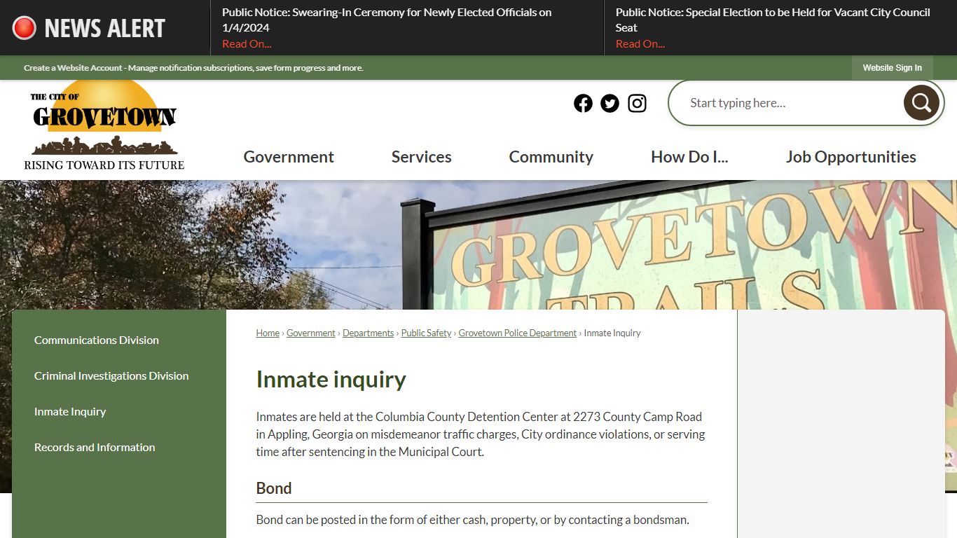 Inmate inquiry | Grovetown, GA